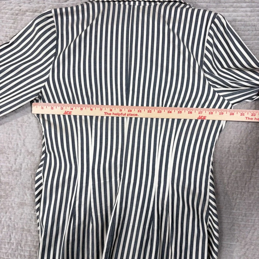 3 Sisters Black White Striped 100% Linen Tie Front Wrap Blouse Top L 3S539 USA